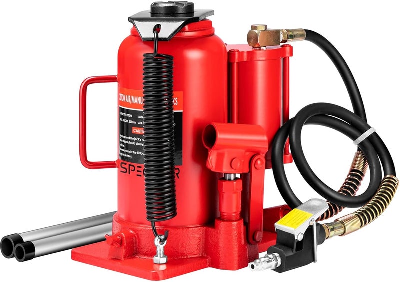 SPECSTAR Pneumatic Air Hydraulic Bottle Jack with Manual Hand Pump 20 Ton Heavy Duty Auto Truck Travel Trailer Repair Lift Red - Image 1